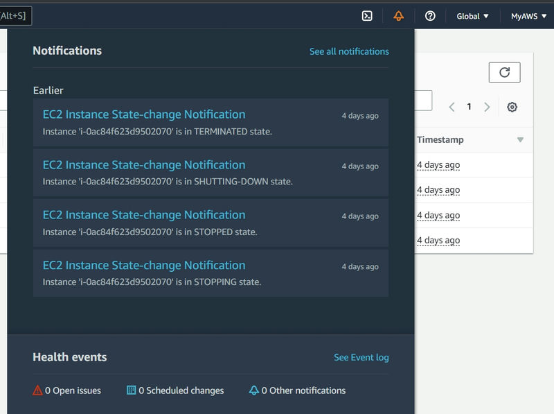 Configure AWS User Notifications for AWS Services