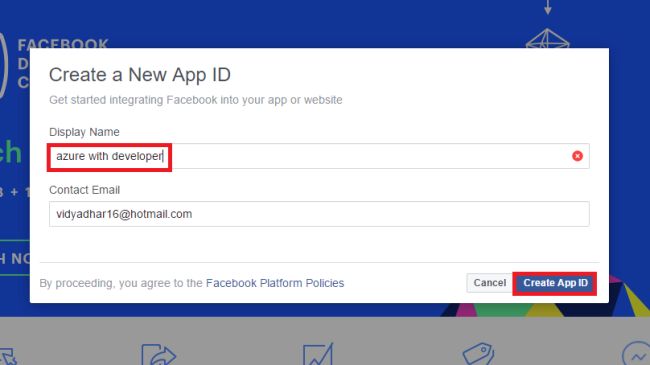 create app with Facebook developer