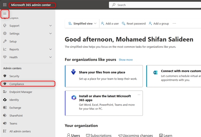 Microsoft 365 admin Center