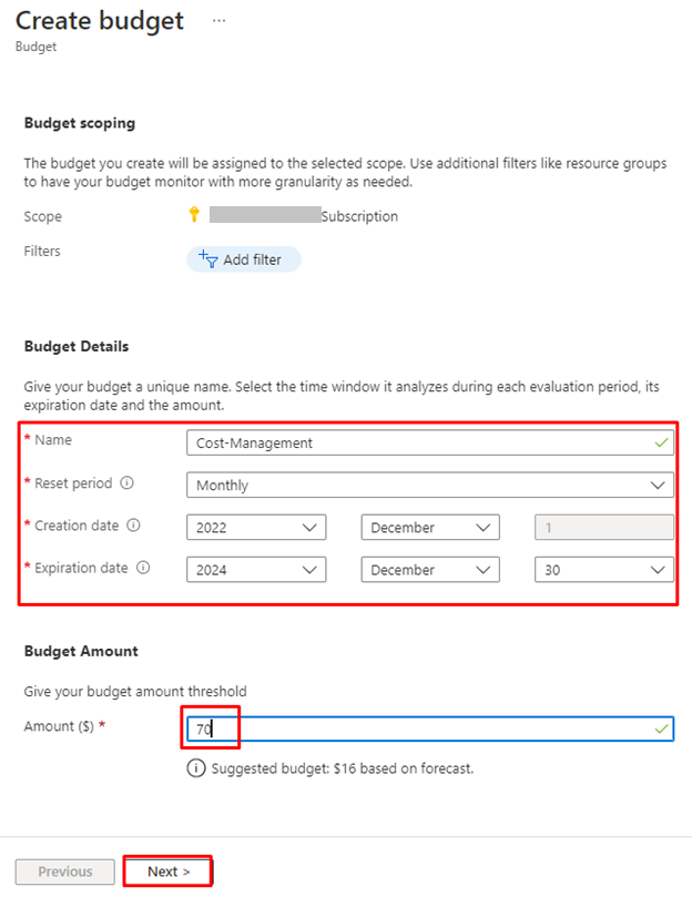 Configuring Budget Alert in Azure