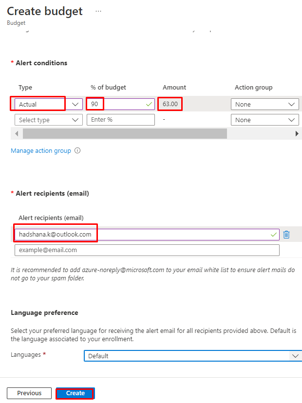 Configuring Budget Alert in Azure