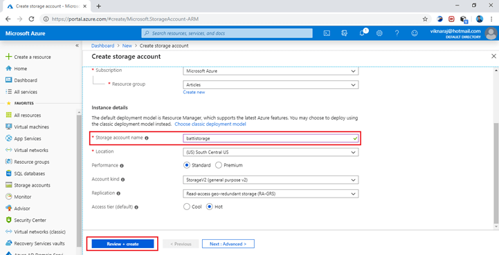 Configuring Storage Account In Azure