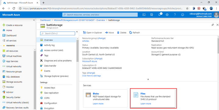 Configuring Storage Account In Azure
