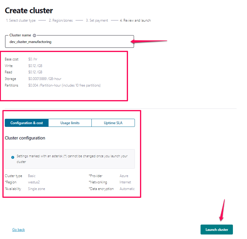 the complete cluster config details