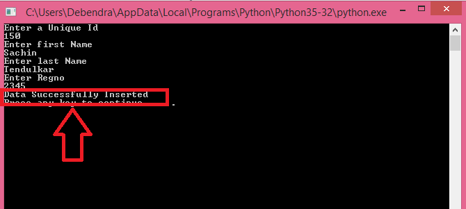 Connecting Python To SQL Server, For Inserting Record