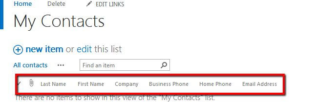Working with Contacts List in SharePoint