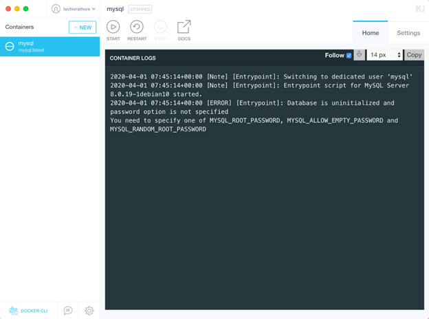 Containerised MySQL On Mac Using Kitematic