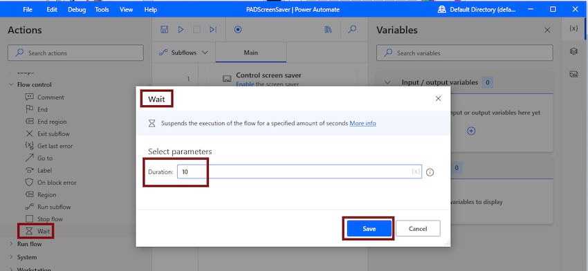 Control screen saver action in Desktop flow using Microsoft Power Automate