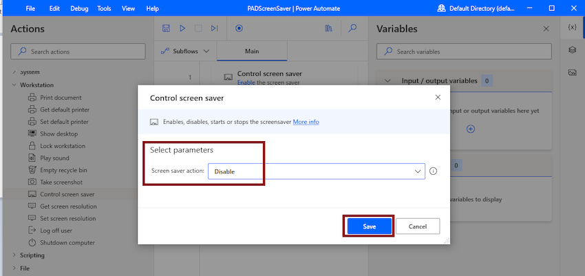 Control screen saver action in Desktop flow using Microsoft Power Automate