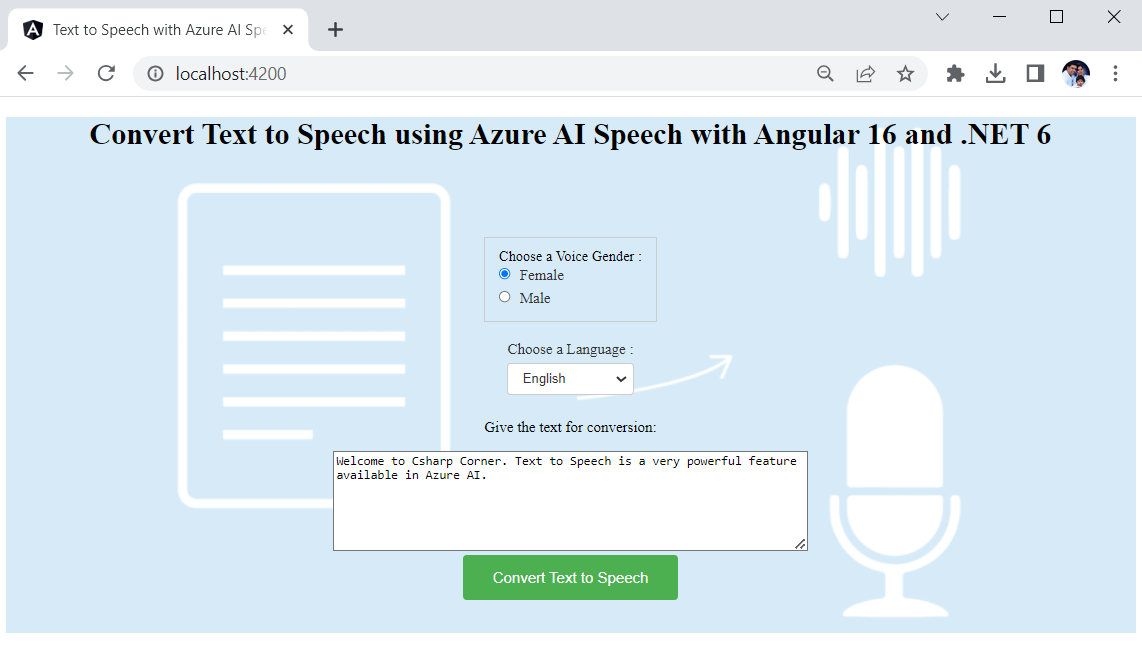 Text to speech using Azure AI with angular 16