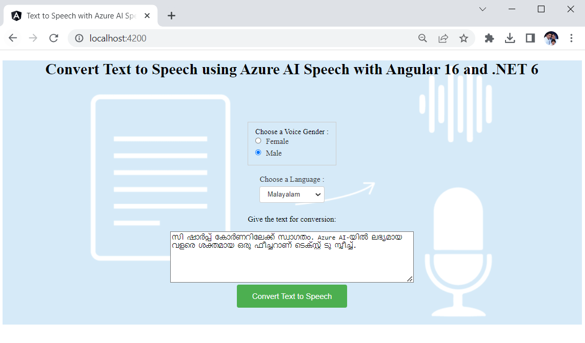 Text to speech using Azure AI with angular 16