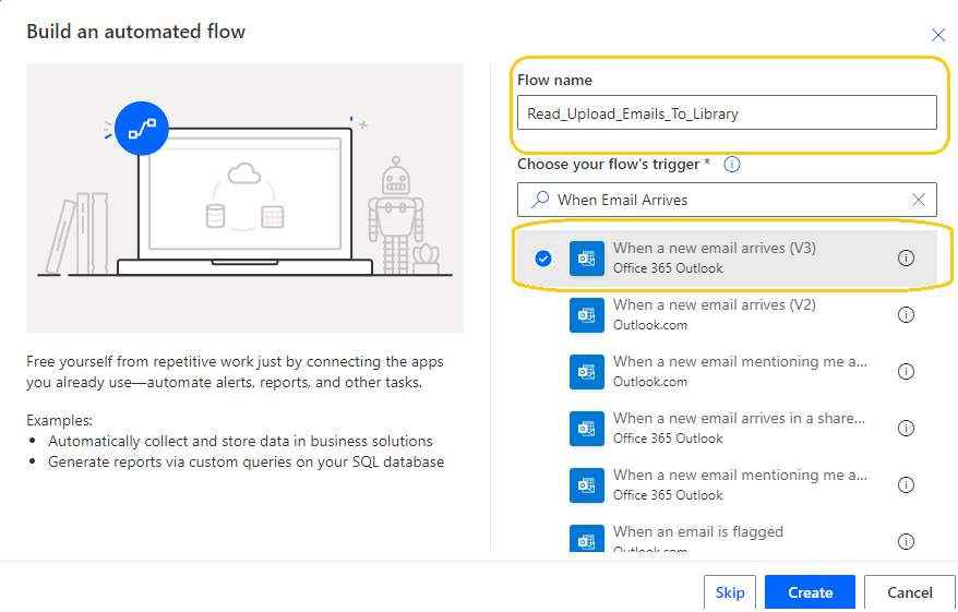 Copy Email From Office 365 To SharePoint Library