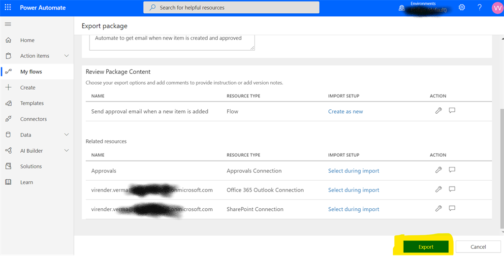 Correct Way Of Exporting Power Automate From One Environment