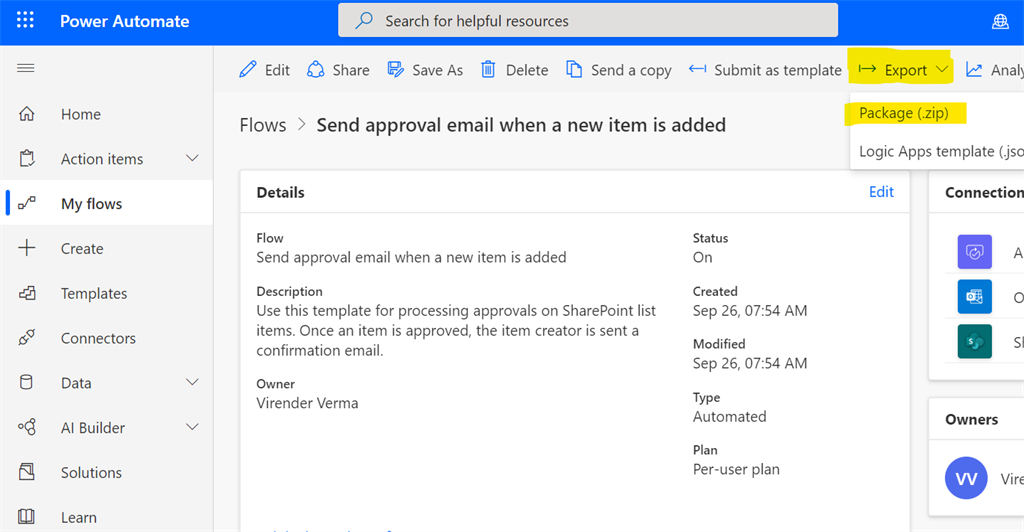 Correct Way Of Exporting Power Automate From One Environment