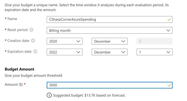 Cost Alert in Azure
