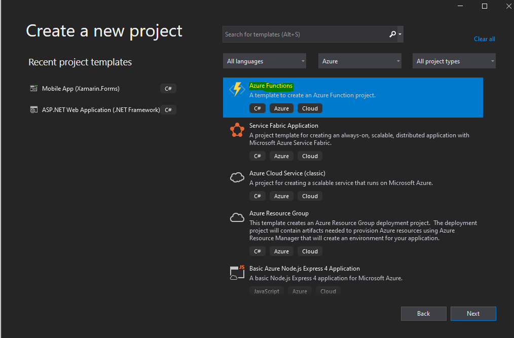 Create A C# Azure Function Using Visual Studio 2019