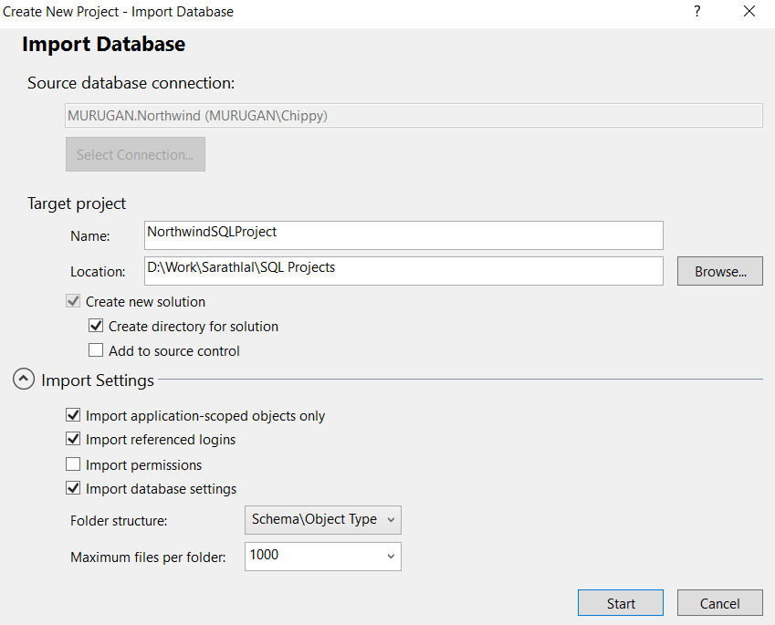 Create A Database Project From Existing SQL Database