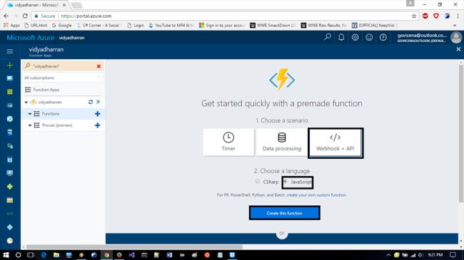 Create new Function app