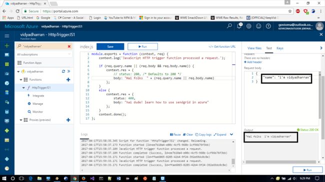 run Azure function app