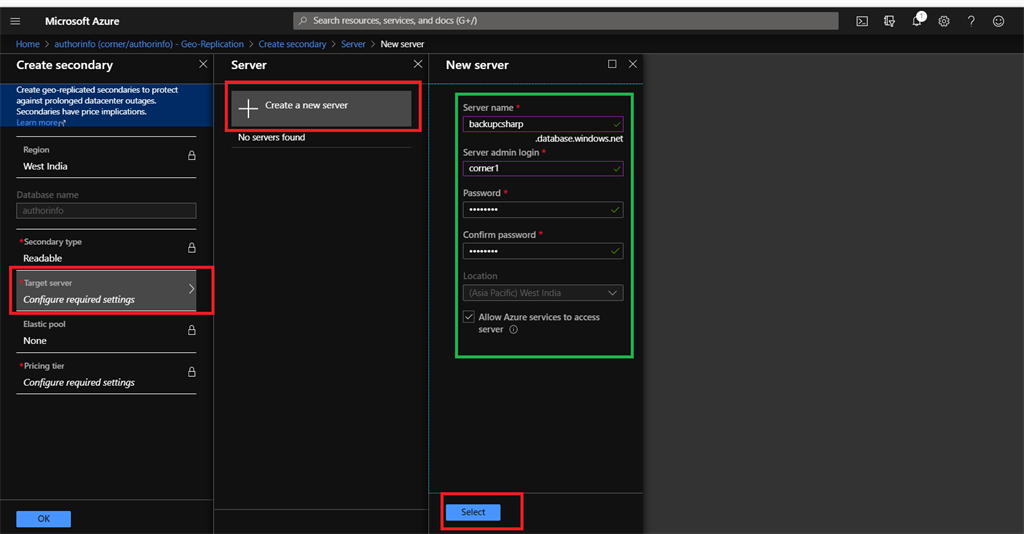 Create Geo-Replication in Azure SQL Database