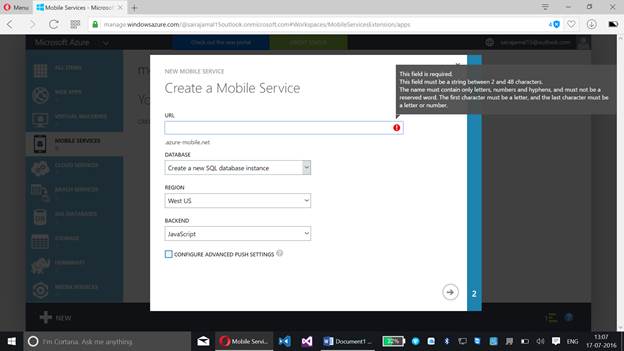 Create a New Mobile Service