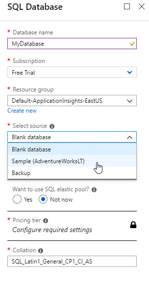 Create a SQL database in the Azure portal