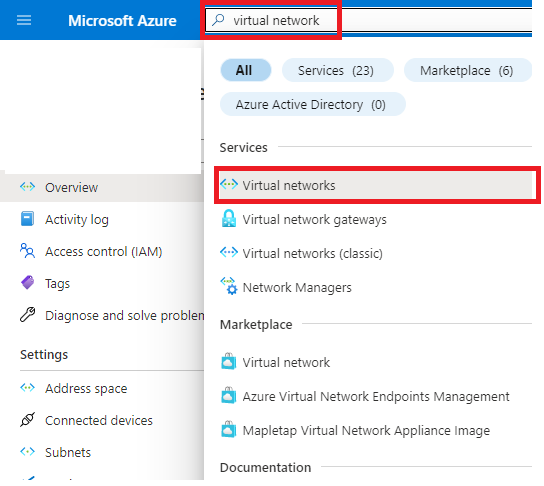 create a Virtual Network in azure