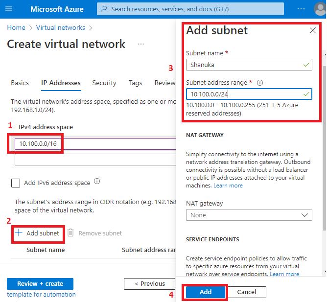 create a Virtual Network in azure