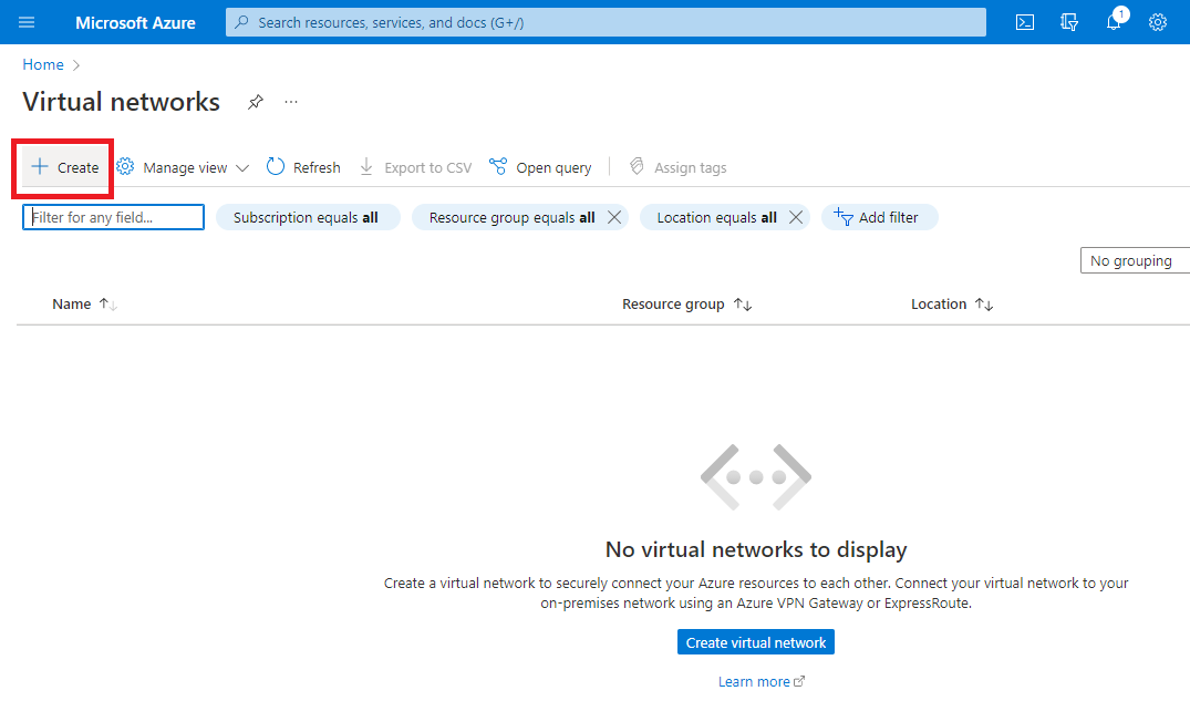 create a Virtual Network in azure
