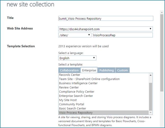Create A Visio Process Repository Site Collection In Office 365 ...