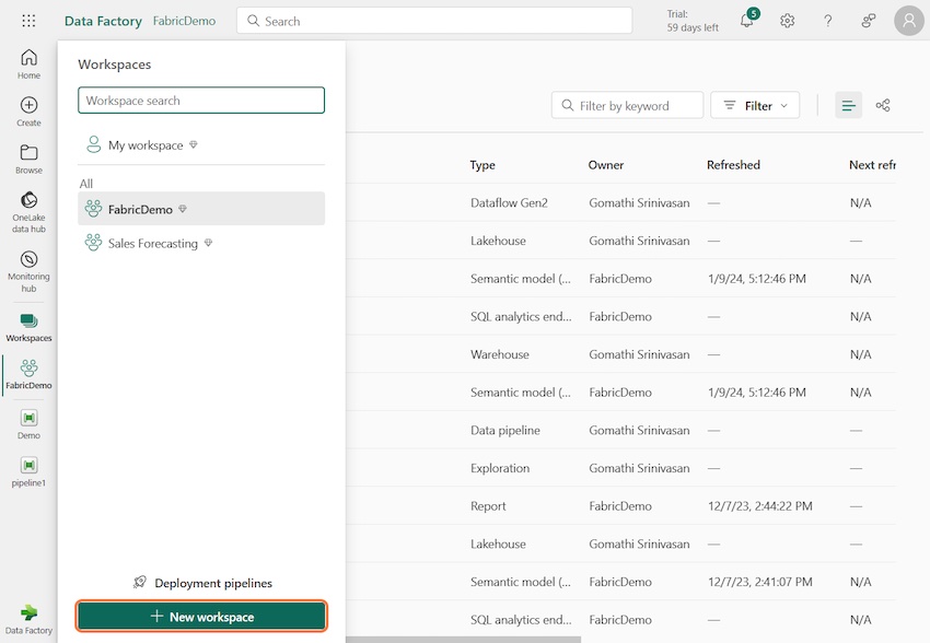 Click on New workspace