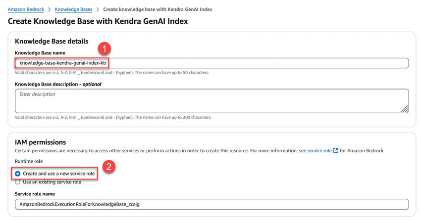 Create an Amazon Bedrock Knowledge Base with Kendra GenAI Index