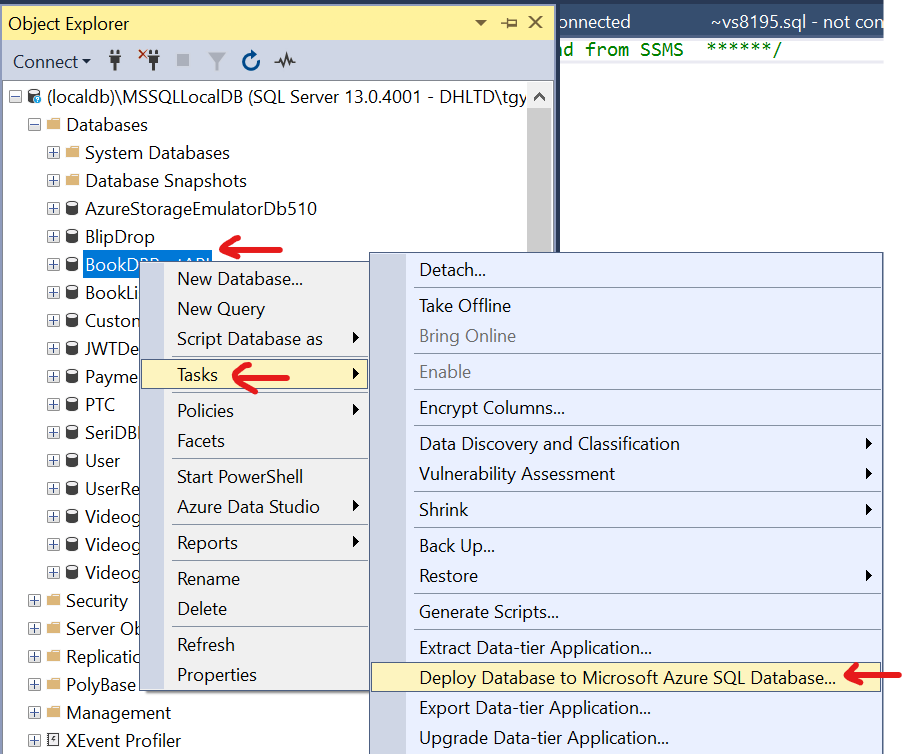 Publish SQL Server DB to Azure Cloud