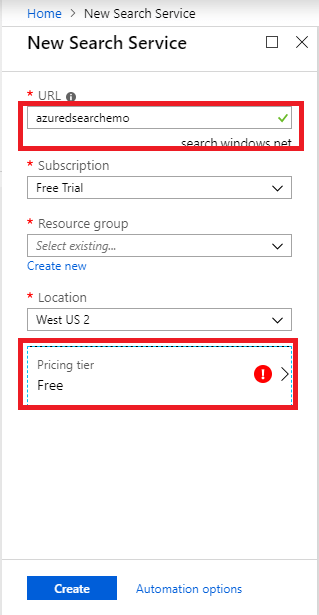 Create An Azure Search From The Portal