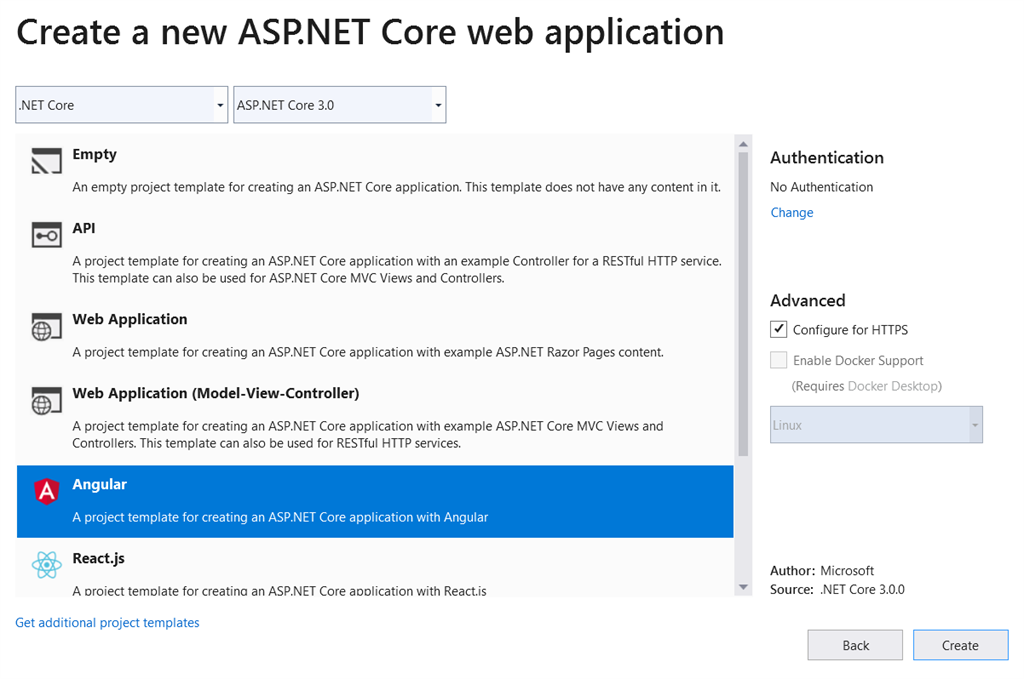 How to create an Angular 8 application with ASP.NET Core