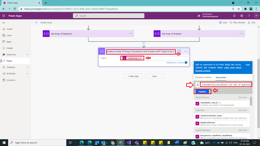 Create Array Function in Power Automate