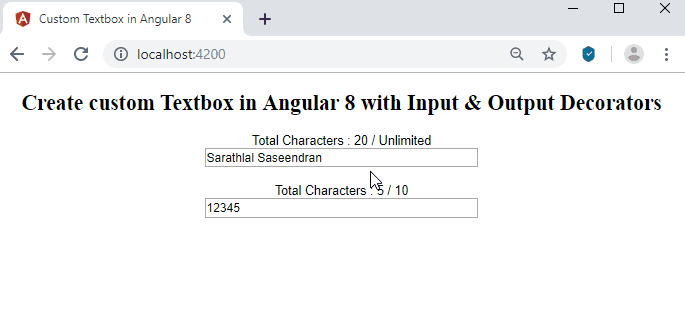 Create Custom Textbox In Angular 8 Using Input And Output Decorators
