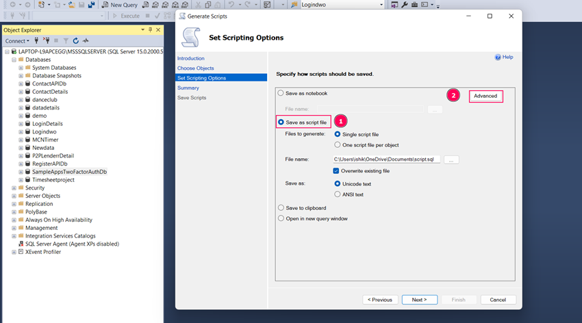 Create Database Script With Table Data In SQL Server