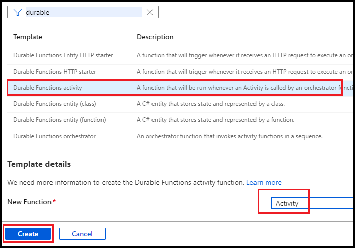 Create Durable Function In Azure Portal