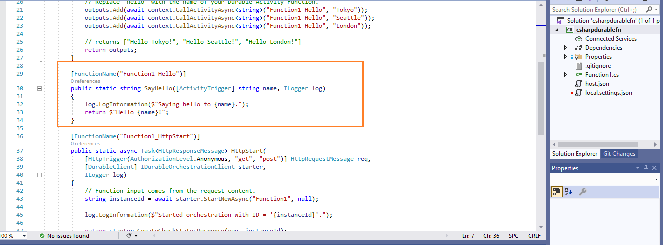 Create Azure Durable Function in Visual Studio