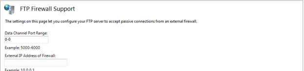 FTP Firewall settings at Server level