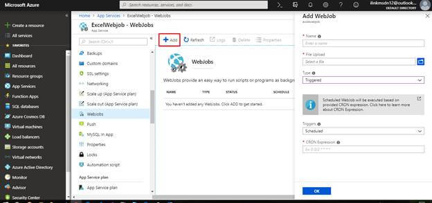 Create Or Update The Excel From Azure Web Job