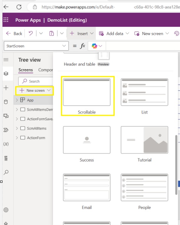 Create Scrollable Screen in PowerApps