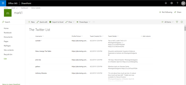 Create SharePoint List Items From Twitter Hashtags