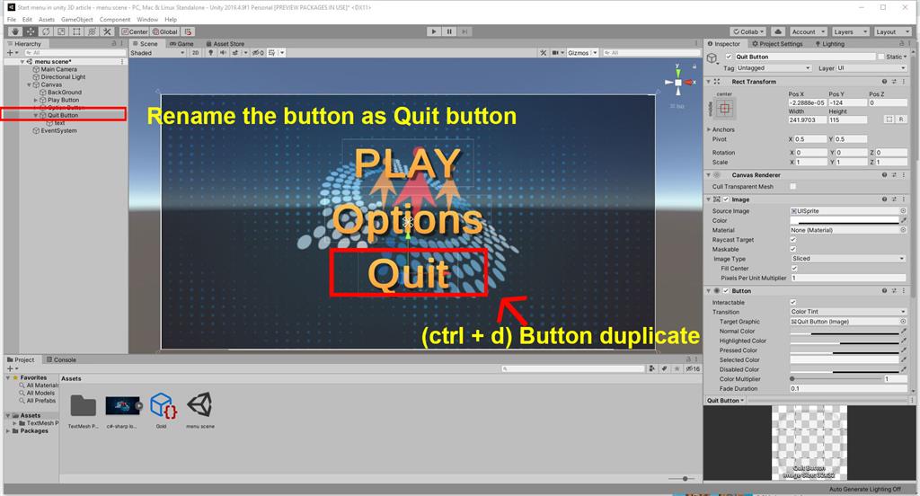 Create A Start Menu Scene Using C# Script In Unity 3D