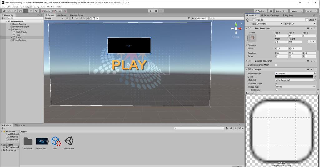 Create A Start Menu Scene Using C# Script In Unity 3D