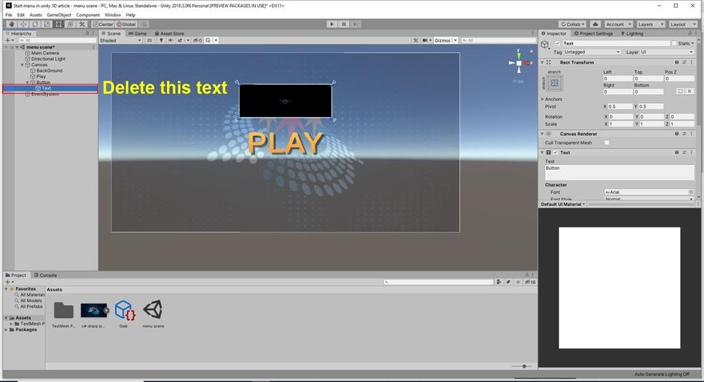 Create A Start Menu Scene Using C# Script In Unity 3D