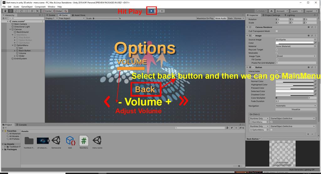 Create A Start Menu Scene Using C# Script In Unity 3D