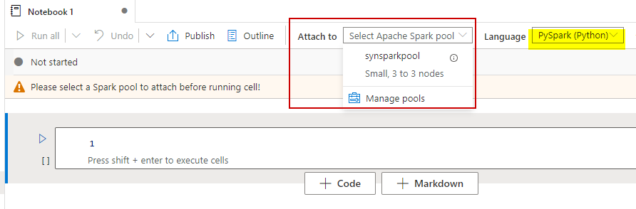Create Synapse Notebook And Run Python And SQL Under Spark Pool
