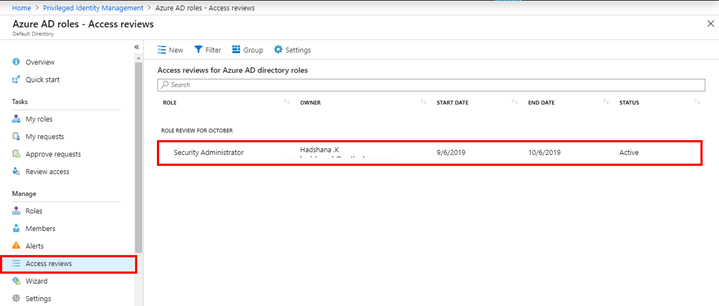 Create To Manage An Access Review Of Azure Active Directory (Azure AD) Roles In Privileged Identity Management (PIM)